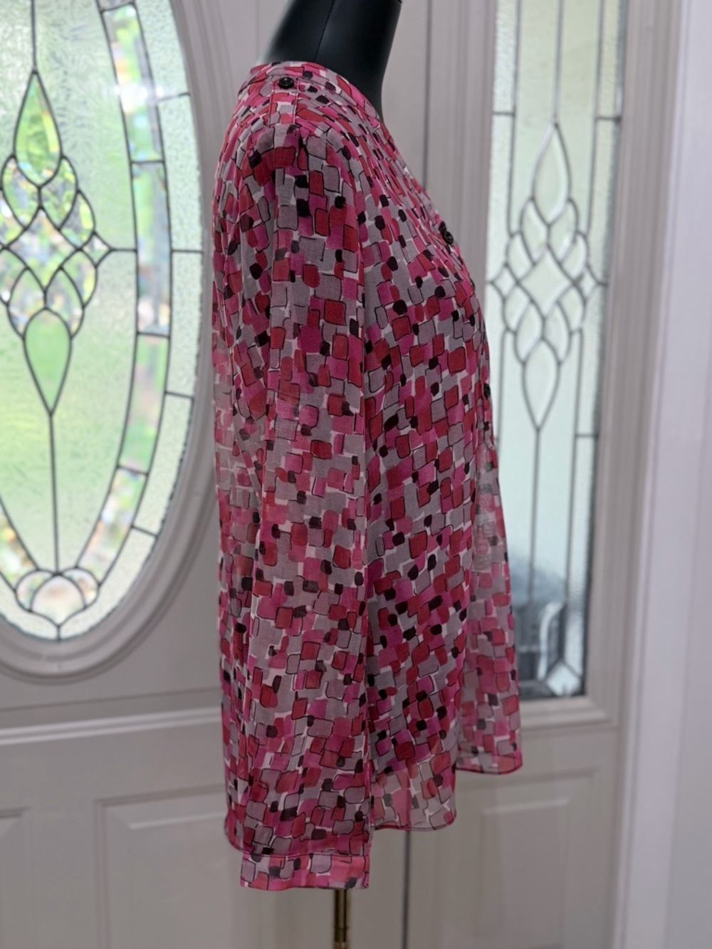 Jade Melody Tam Pink Abstract Print Blouse Sheer Top Size Medium - Picture 4 of 10
